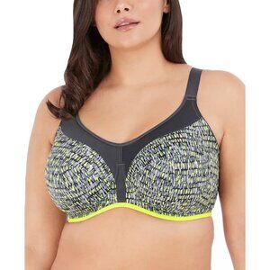 Elomi Womens Full Figure Size Sports Bra 36K Gray & Yellow Pattern